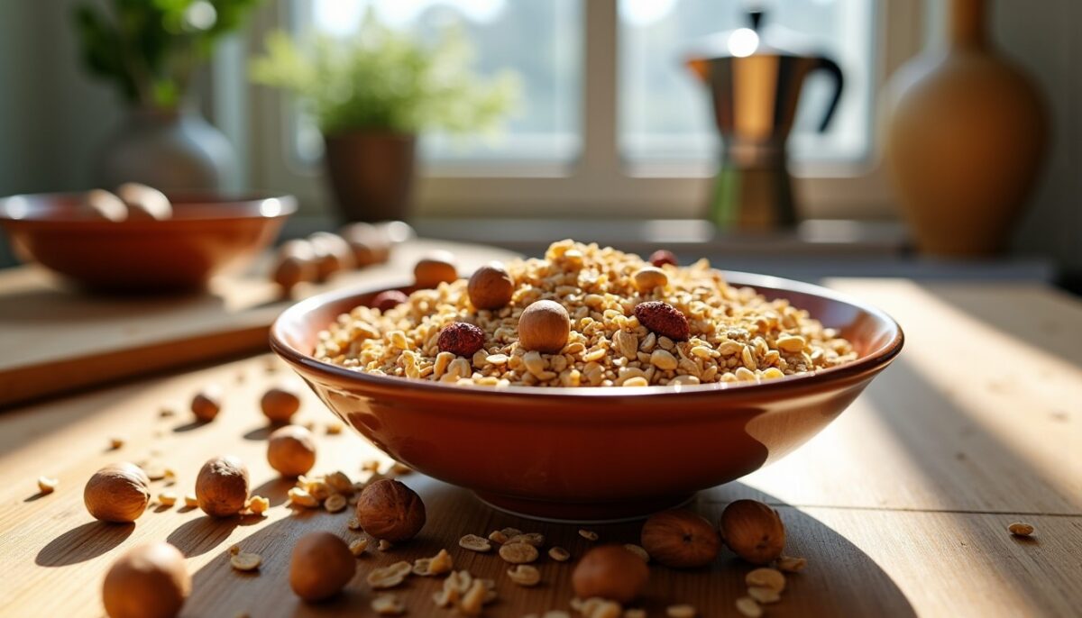 Muesli gourmand aux 5 céréales, noisettes croquantes et noix savoureuses