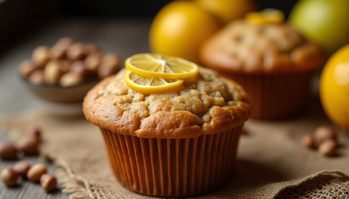 Délice moelleux : muffin aux pommes, noix croquantes et zestes de citron
