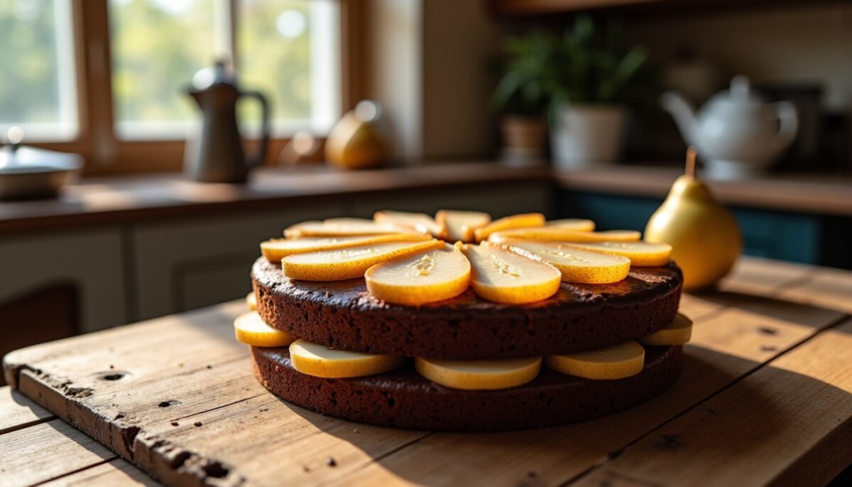 Délicieux gâteau fin au chocolat et poire : sans beurre, sans sucre et 100% sans gluten