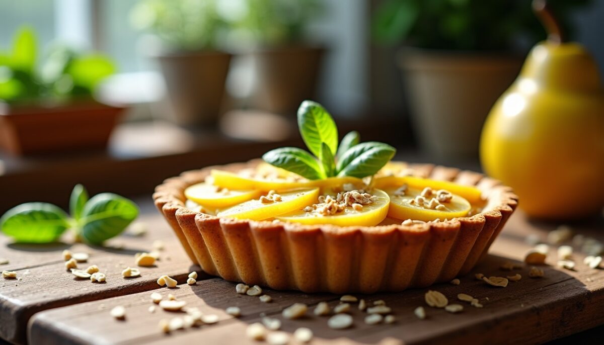 Délice Vegan : Tartelette Citron-Poire Croquante au Muesli