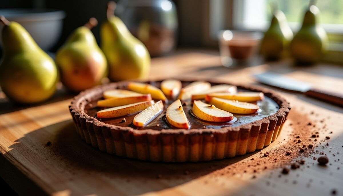 Délice chocolat-poire : gâteau-tarte sans beurre ni lactose