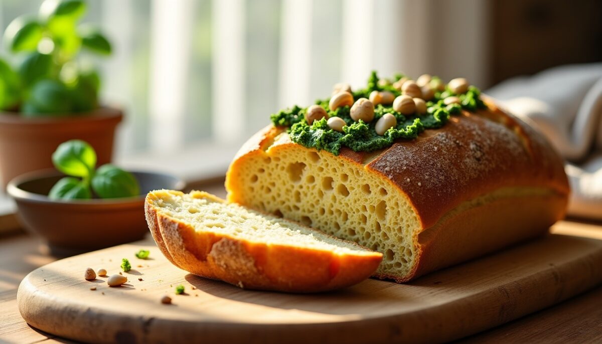 Pain rapide à la semoule parfumé au pesto maison