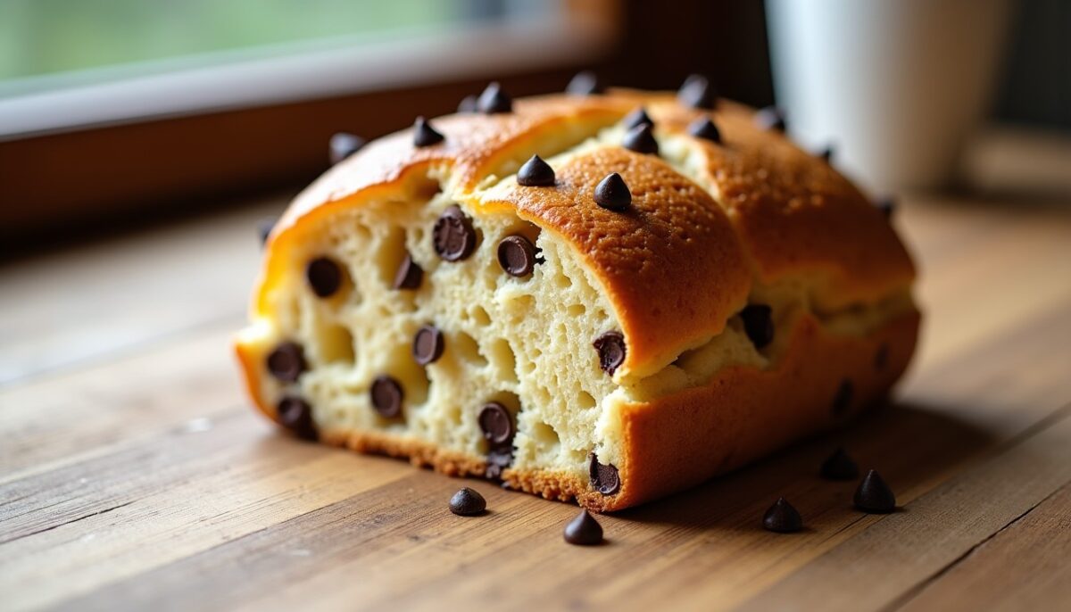 Délice moelleux : brioche généreusement parsemée de pépites de chocolat