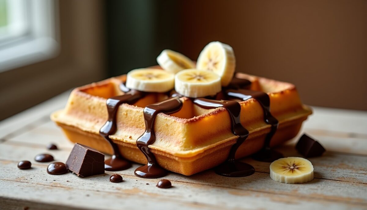 Délice moelleux : brioche gaufrée au chocolat fondant et à la banane mûre