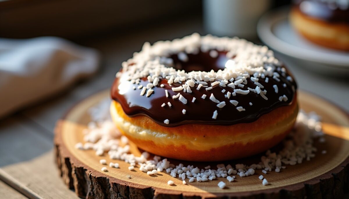 Un délice fondant : donuts au chocolat et éclats de noix de coco