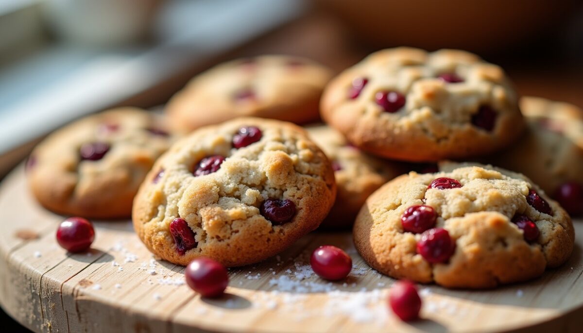 Délicieux cookies aux cranberries, parfumés à l'huile de coco et sucrés au sucre complet