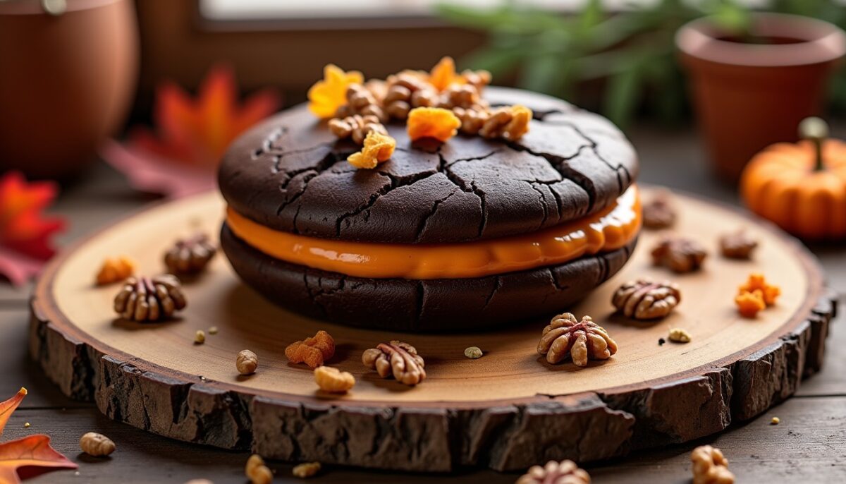 Whoopie géant au chocolat, courge et noix : une douceur automnale à partager
