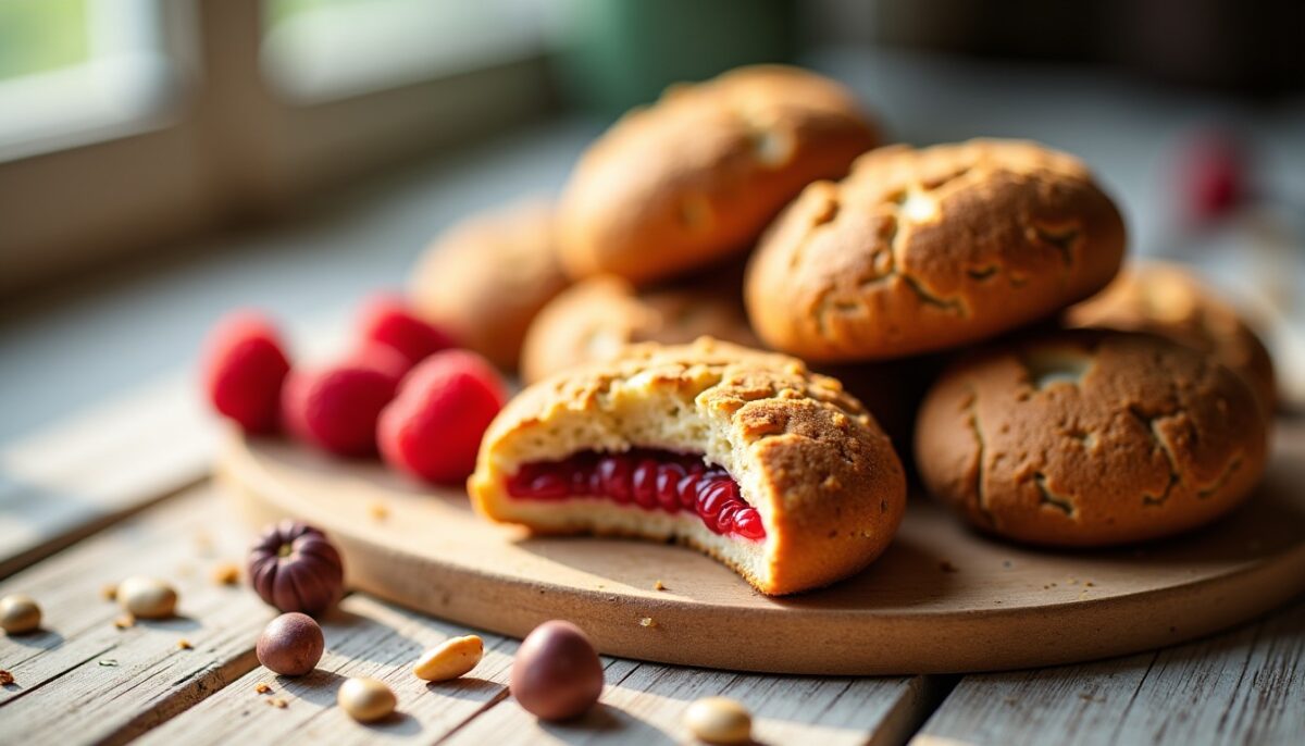 Délices gourmands : biscuits fourrés à la noisette et aux fruits rouges