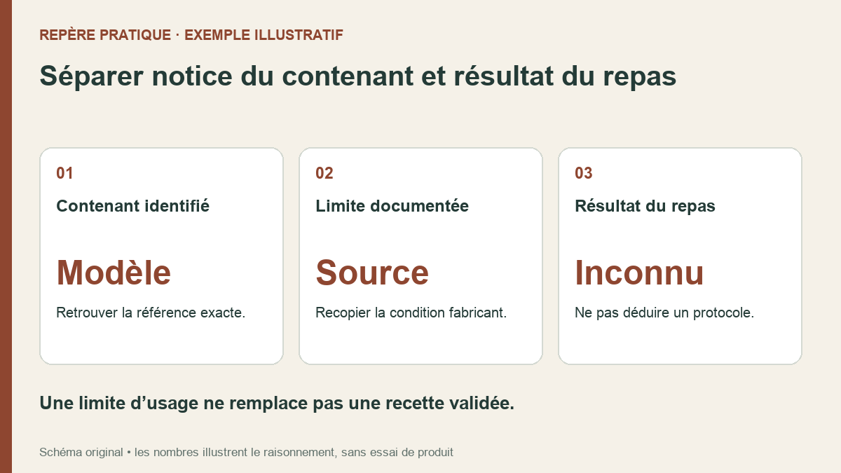 Schéma original : Une limite d’usage ne remplace pas une recette validée.